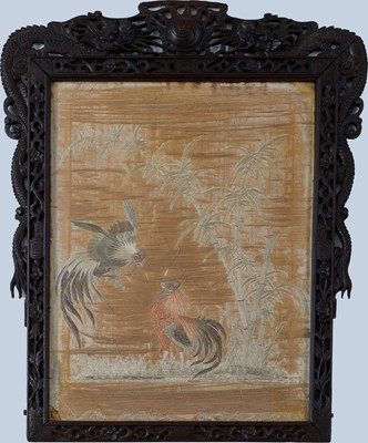 Lot 149 - Chinesische Seidenstickerei "Zwei Hähne"