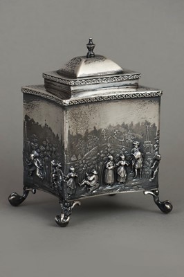 Lot 668 - Silber Teedose mit Figurendekor