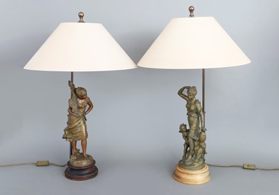 Lot 458 - Paar Figurenlampen mit allegorischen weiblichen Figuren (nach AUGUSTE MOREAU)