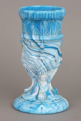 Empire Glaspokal des 19. Jahrhunderts aus blau marmoriertem Pressglas