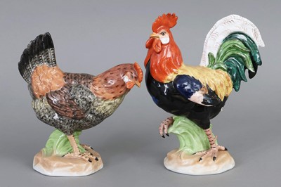 Lot 877 - Paar POTSCHAPPEL DRESDEN Porzellanfiguren "Hahn und Henne"