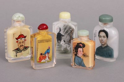5 chinesische Snuff-bottles aus Pekingglas