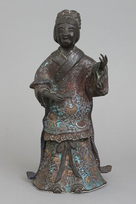 Lot 164 - Japanische Bronzefigur mit Cloisonee "Geisha mit Fächer"