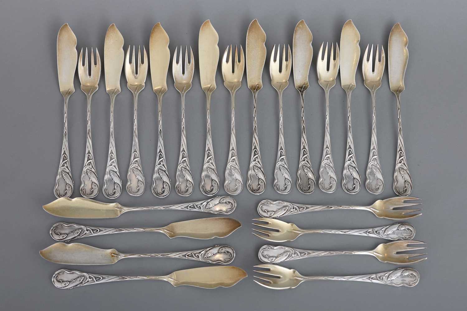 Lot 507 - BRUCKMANN & SÖHNE Jugendstil Silber Fischbesteck