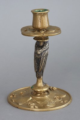 Lot 1261 - Bronze Tischleuchter des Jugendstil mit Marabu-Figur
