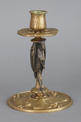 Lot 1261 - Bronze Tischleuchter des Jugendstil mit Marabu-Figur