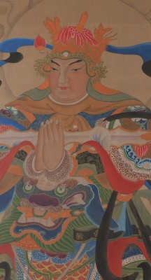 Lot 64 - Chinesische Seidenmalerei "Buddhistischer Wächter Weituo"