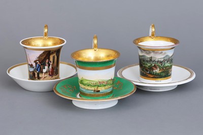 Lot 986 - 3 Biedermeier Porzellantassen mit Untertassen