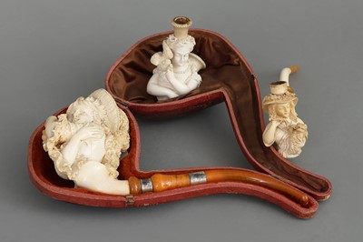 Lot 1422 - 3 Meerschaumpfeifen des 19. Jahrhunderts mit Damen-Motiven