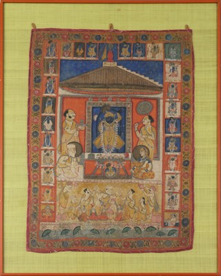 Lot 140 - Indisches Pichwai "Anbetung Krishnas im Tempel"