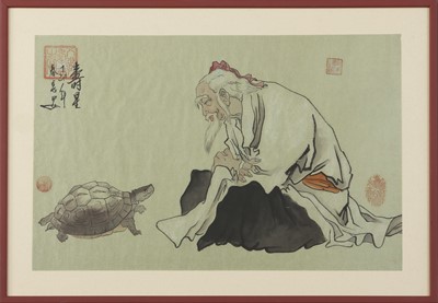 Lot 94 - Chinesische Tuschezeichnung "Zhuangzi und Schildkröte"