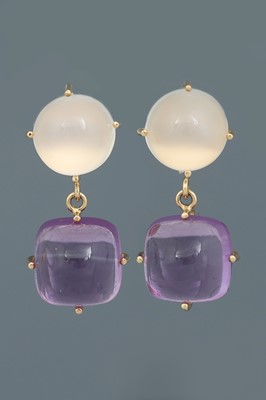 Lot 677 - Paar Ohrringe mit Mondstein Amethyst